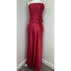 Rebecca Red 2pcs Gown Rhinestone Prom HOCO Bridesmaid-M